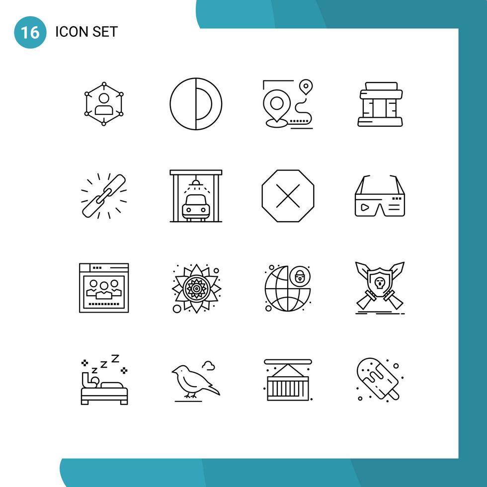 16 Universal Outlines Set for Web and Mobile Applications paris position space destination route Editable Vector Design Elements
