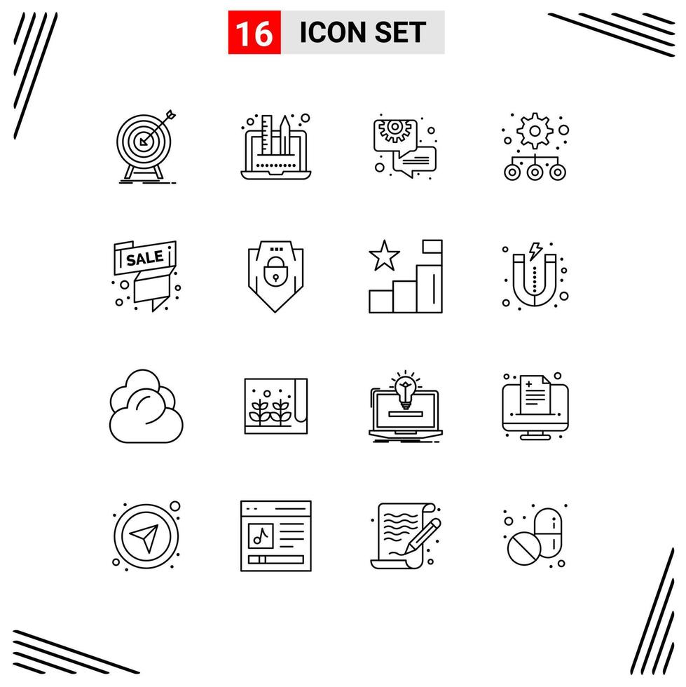 Set of 16 Vector Outlines on Grid for sale settings graphic management gear Editable Vector Design Elements