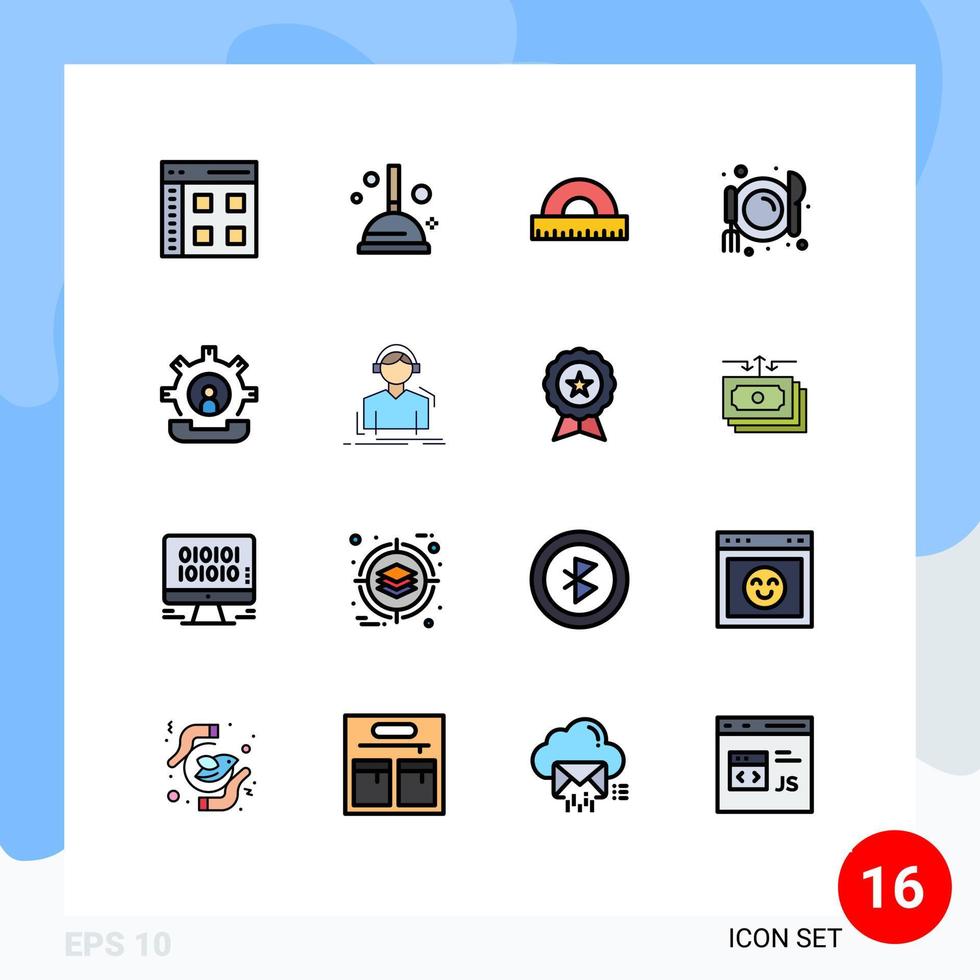 Modern Set of 16 Flat Color Filled Lines Pictograph of help communication design food cafe Editable Creative Vector Design Elements