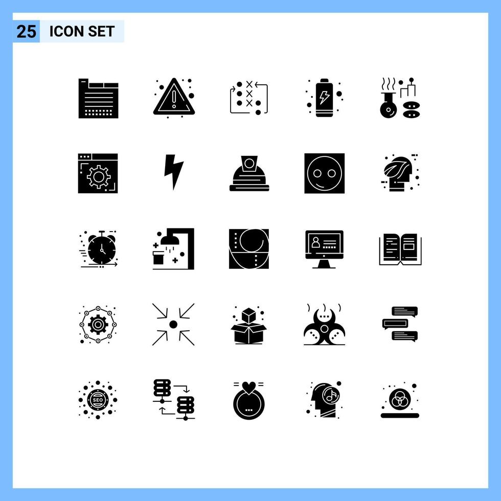 Modern Set of 25 Solid Glyphs and symbols such as medical electric game charging tactical Editable Vector Design Elements
