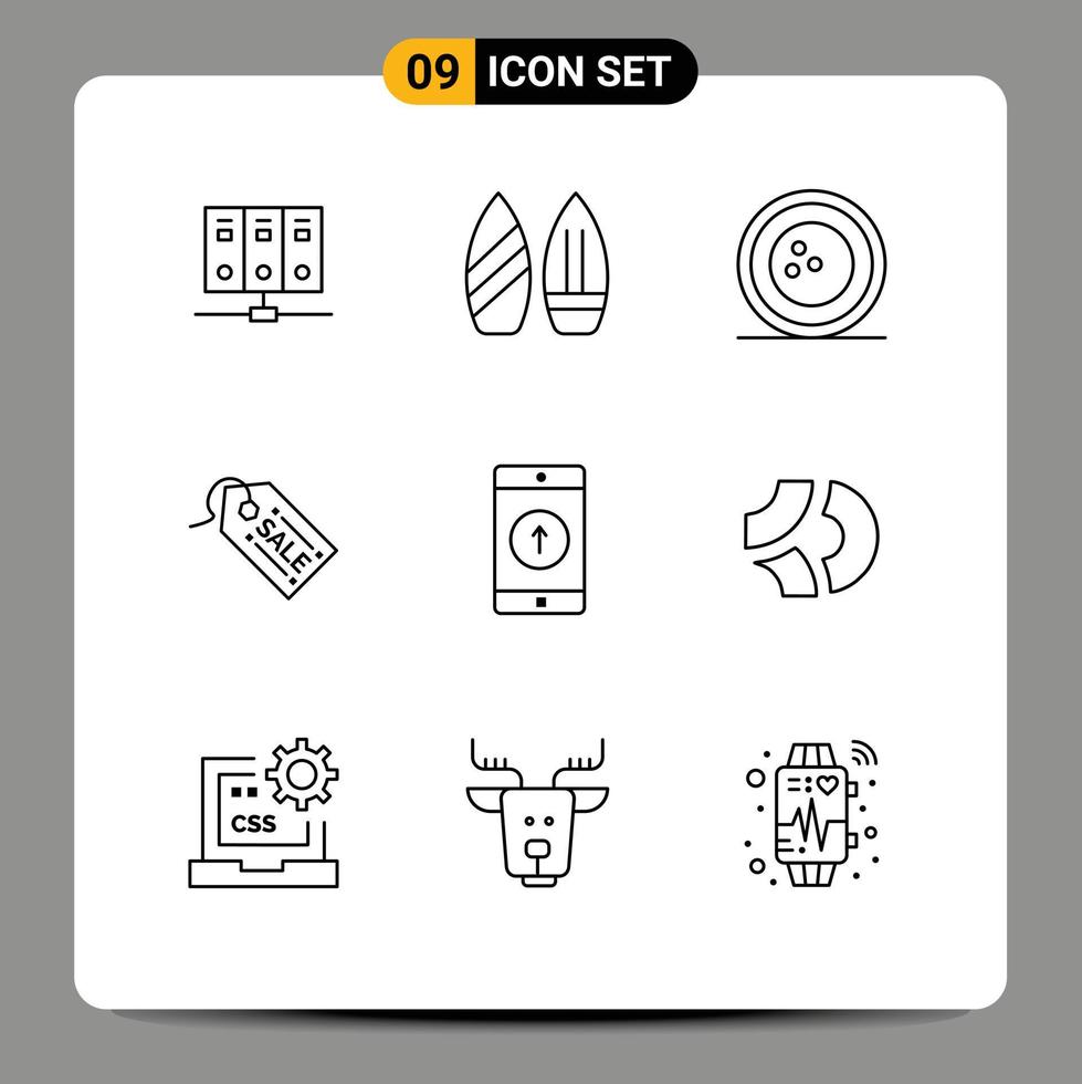 Pictogram Set of 9 Simple Outlines of application tag awards shopping sports Editable Vector Design Elements