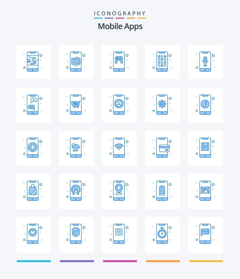 Creative Mobile Apps 25 Blue icon pack  Such As smartphone. app. app. controller. game vector