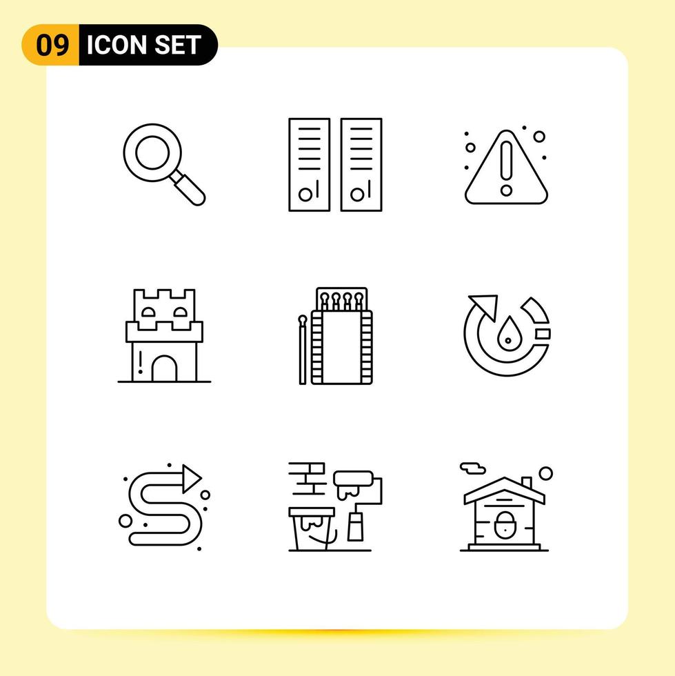Pack of 9 creative Outlines of camping sandcastle error sand castle Editable Vector Design Elements