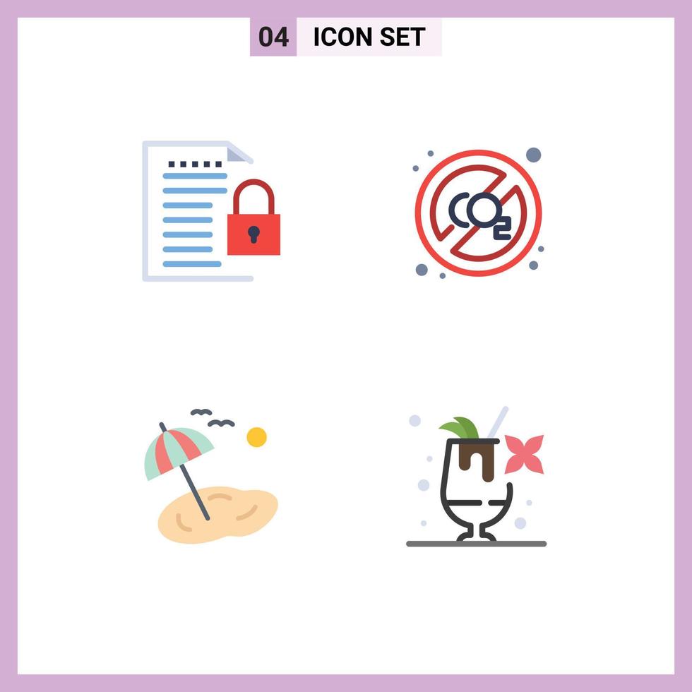 Editable Vector Line Pack of 4 Simple Flat Icons of data beach padlock gas tree Editable Vector Design Elements