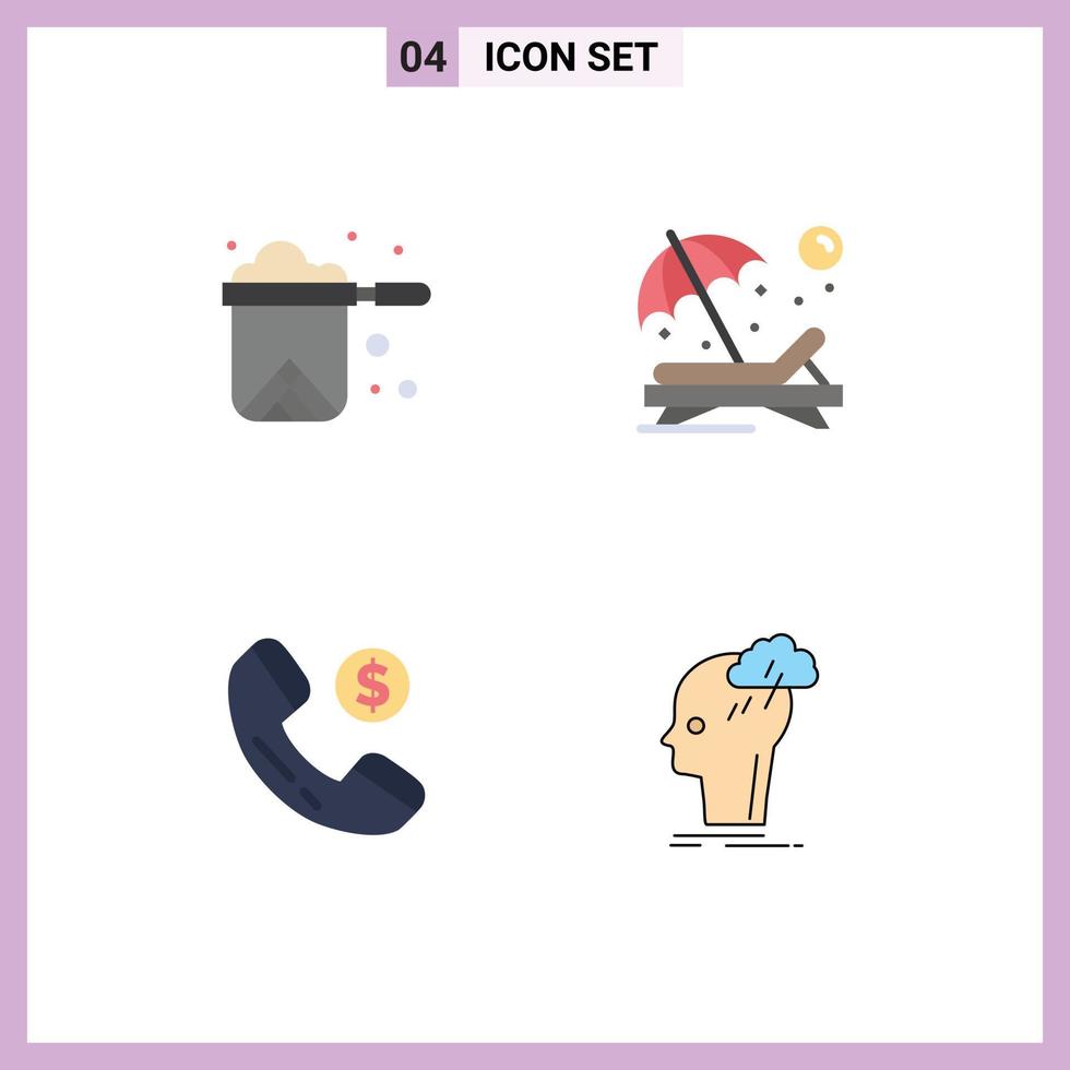 conjunto de 4 iconos planos vectoriales en cuadrícula para cocina tomar el sol silla de restaurante elementos de diseño vectorial editables en línea vector