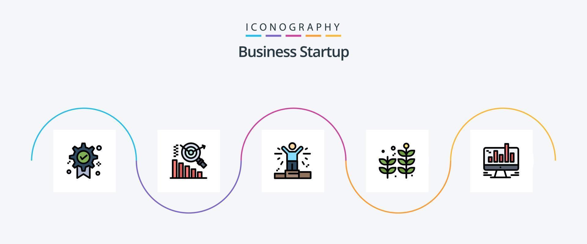 Business Startup Line Filled Flat 5 Icon Pack Including web. computer. man. chart. plant vector