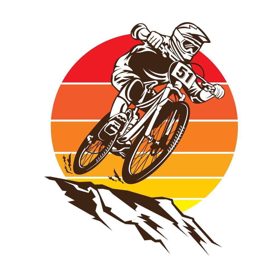 ilustración de vector de deporte de bicicleta de montaña cuesta abajo extrema, perfecta para el logotipo de evento de barco chanpion y diseño de camiseta