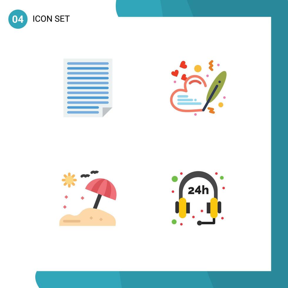 Group of 4 Modern Flat Icons Set for data beach paper love vacation Editable Vector Design Elements