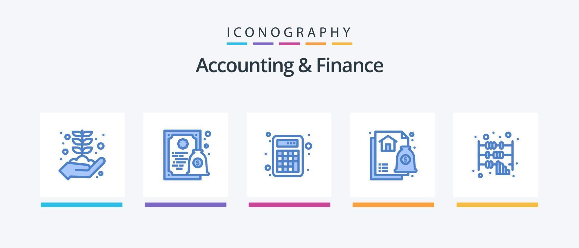 Accounting And Finance Blue 5 Icon Pack Including business. mortgage. accounting. housing. advice. Creative Icons Design vector