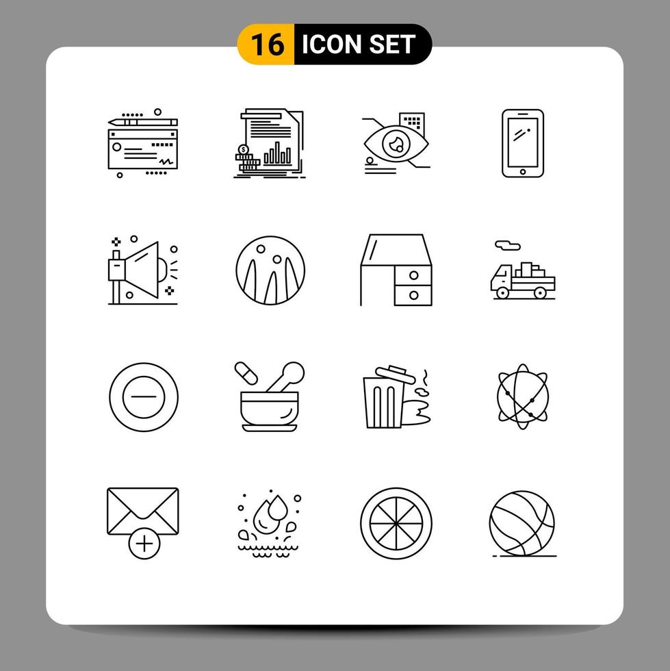 Modern Set of 16 Outlines Pictograph of business huawei eye mobile phone Editable Vector Design Elements