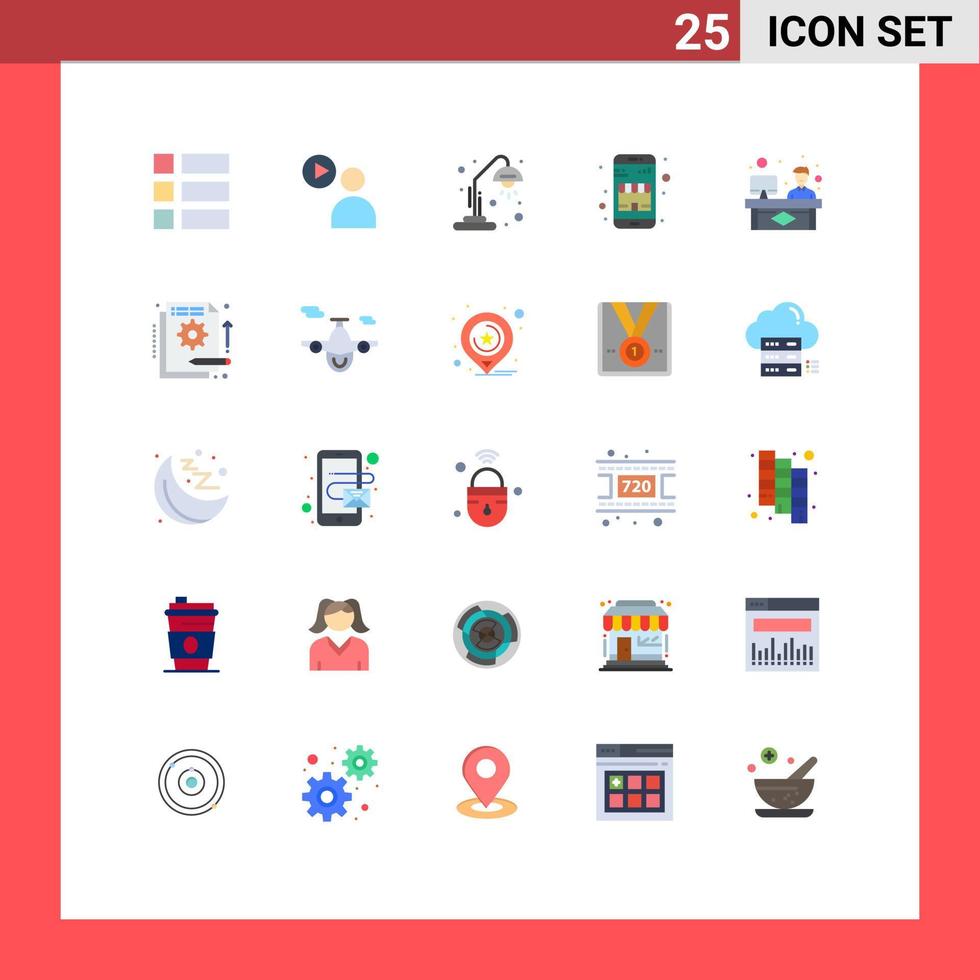 Pack of 25 creative Flat Colors of consulting shopping school online shop buy Editable Vector Design Elements