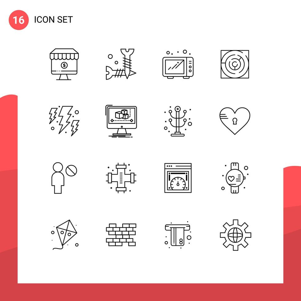 Modern Set of 16 Outlines Pictograph of bolt strategy screws labyrinth maze Editable Vector Design Elements