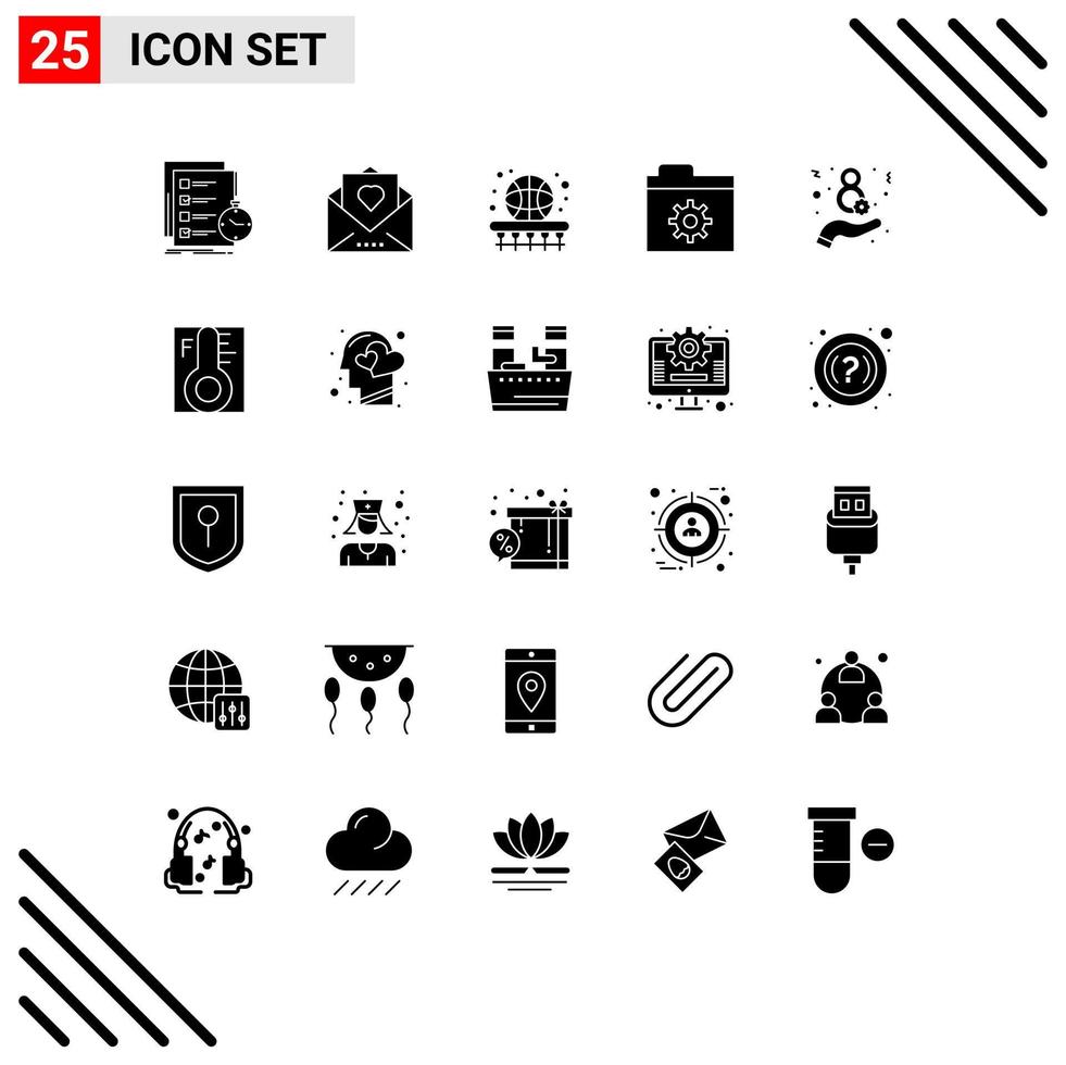 25 Universal Solid Glyphs Set for Web and Mobile Applications folder control mail learning basketball Editable Vector Design Elements