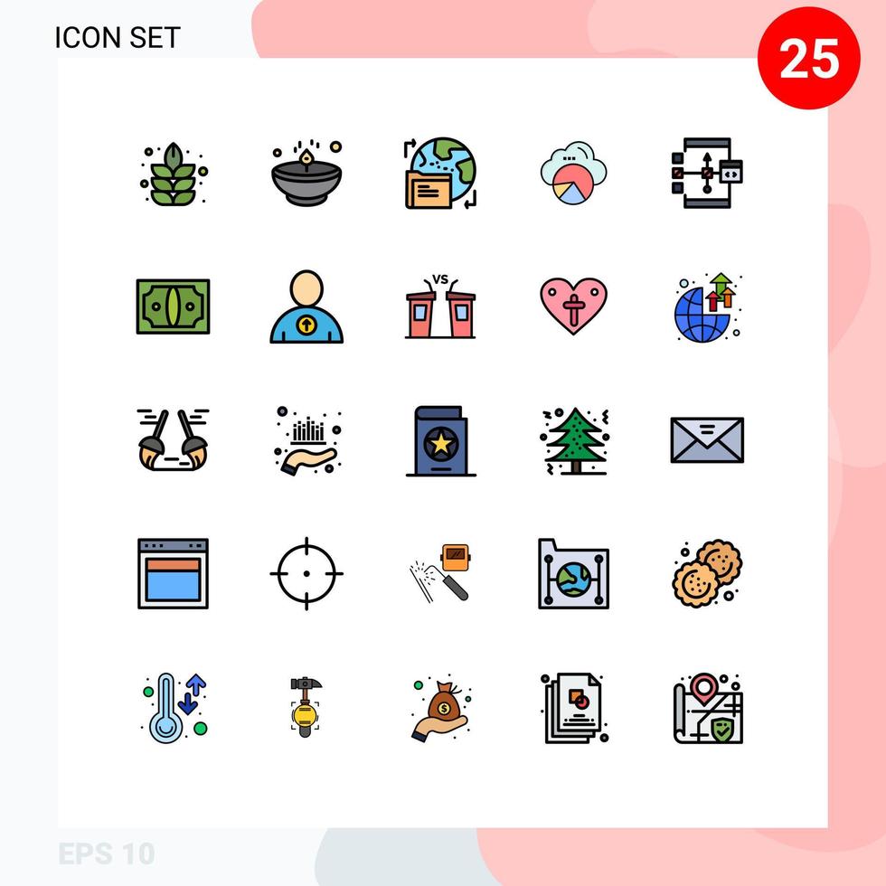 25 Thematic Vector Filled line Flat Colors and Editable Symbols of coding cloud scince gdpr data scince reporting Editable Vector Design Elements