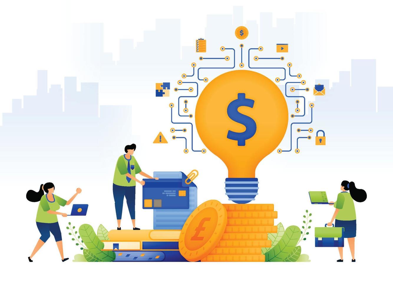 illustration of business idea and income side jobs. people looking for additional income and investing with lending or loans provided by banks. can be used for web, website, posters, apps, brochures vector