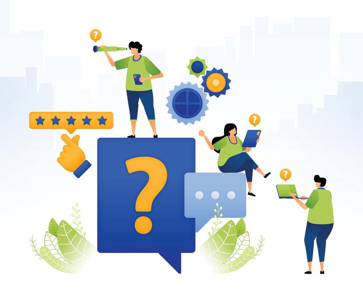 illustration design of question and answer with feedback and rating. people give ratings on comments and feedback on service to improve quality. can be used for web, website, posters, apps, brochures vector