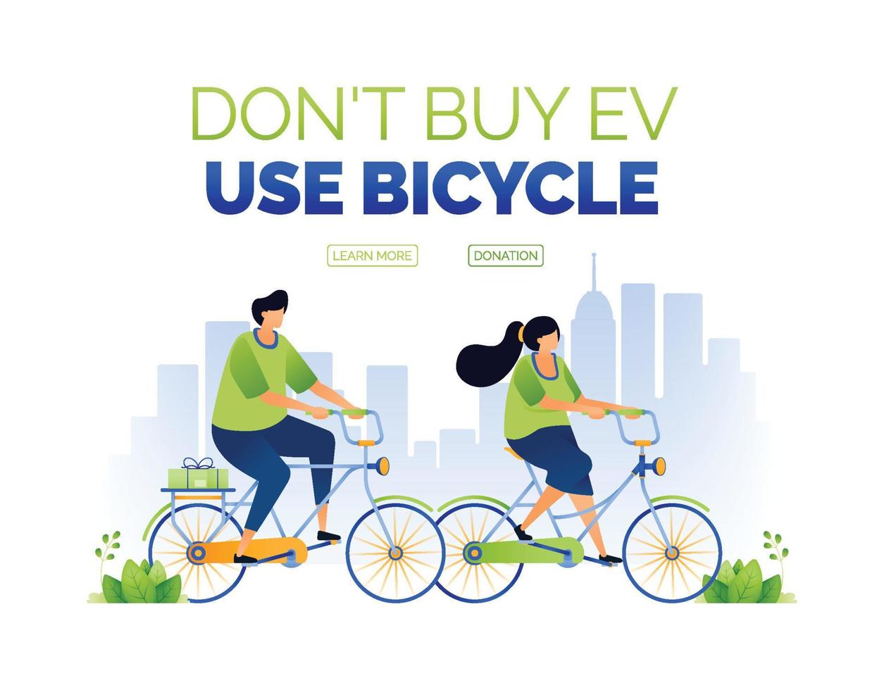 ilustración de la campaña no compre ev pero use bicicleta. apoyar la ciudad urbana de cero emisiones respetuosa con el medio ambiente mediante el ciclismo. los ciclistas salvan el planeta. puede usar para anuncios, carteles, campañas, aplicaciones vector