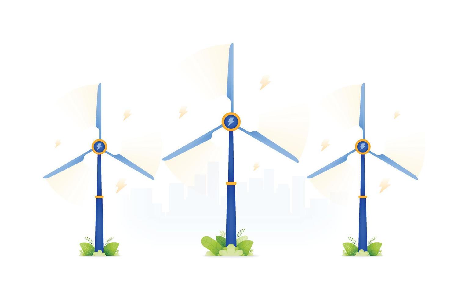 ilustración de diseño de energía verde que es ambiental y socialmente amigable mediante el uso de turbinas eólicas. Molino de viento de bajas emisiones energéticas y seguro. se puede utilizar para web, sitio web, carteles, aplicaciones, folletos vector