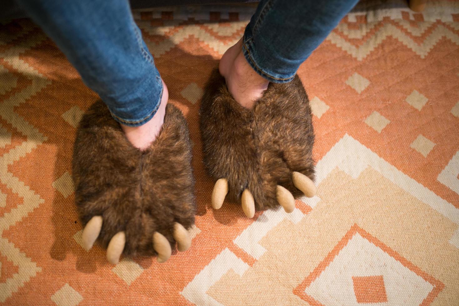 pies con zapatillas de garras de oso. visto desde arriba foto