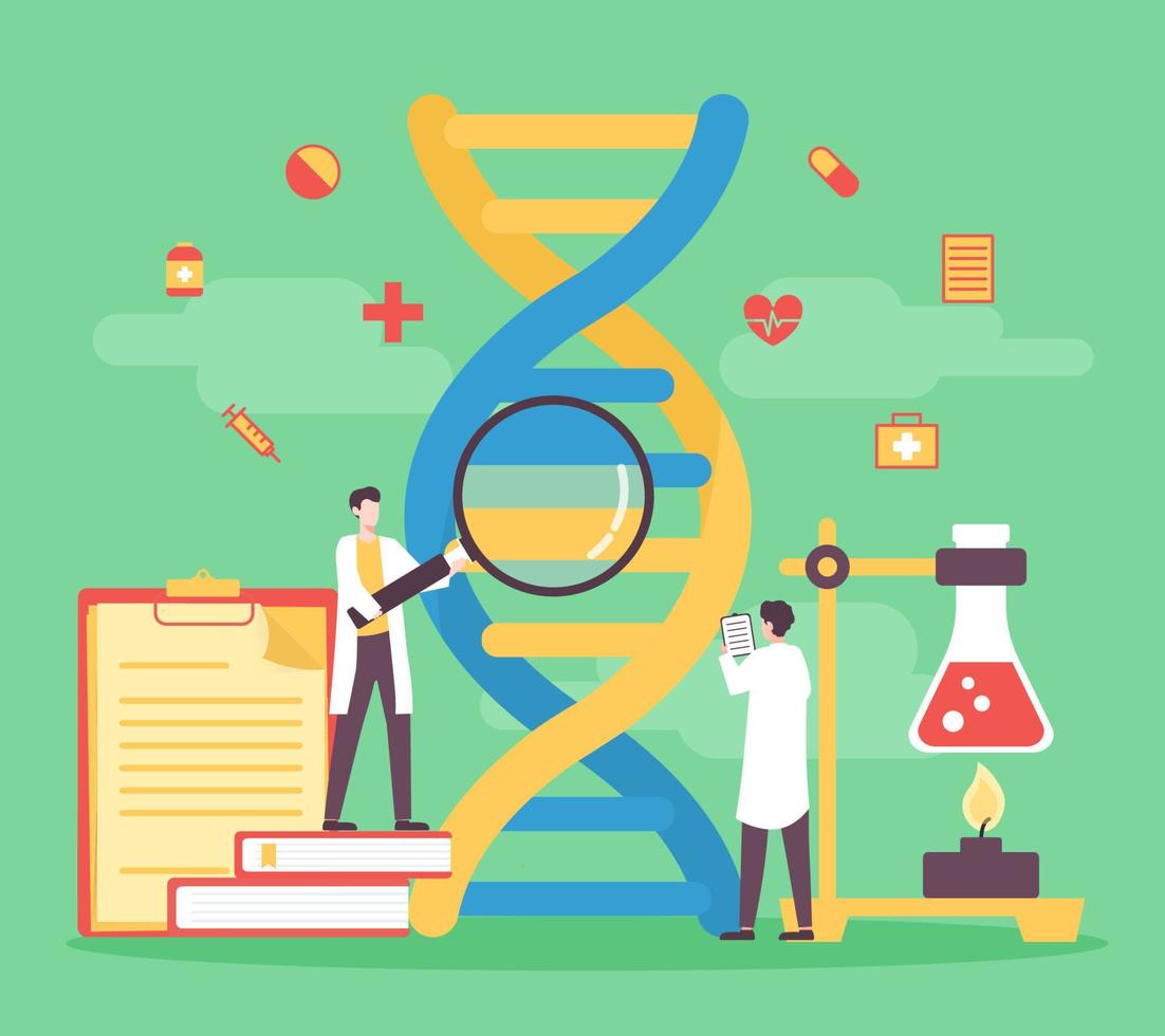 DNA research with scientist illustration vector