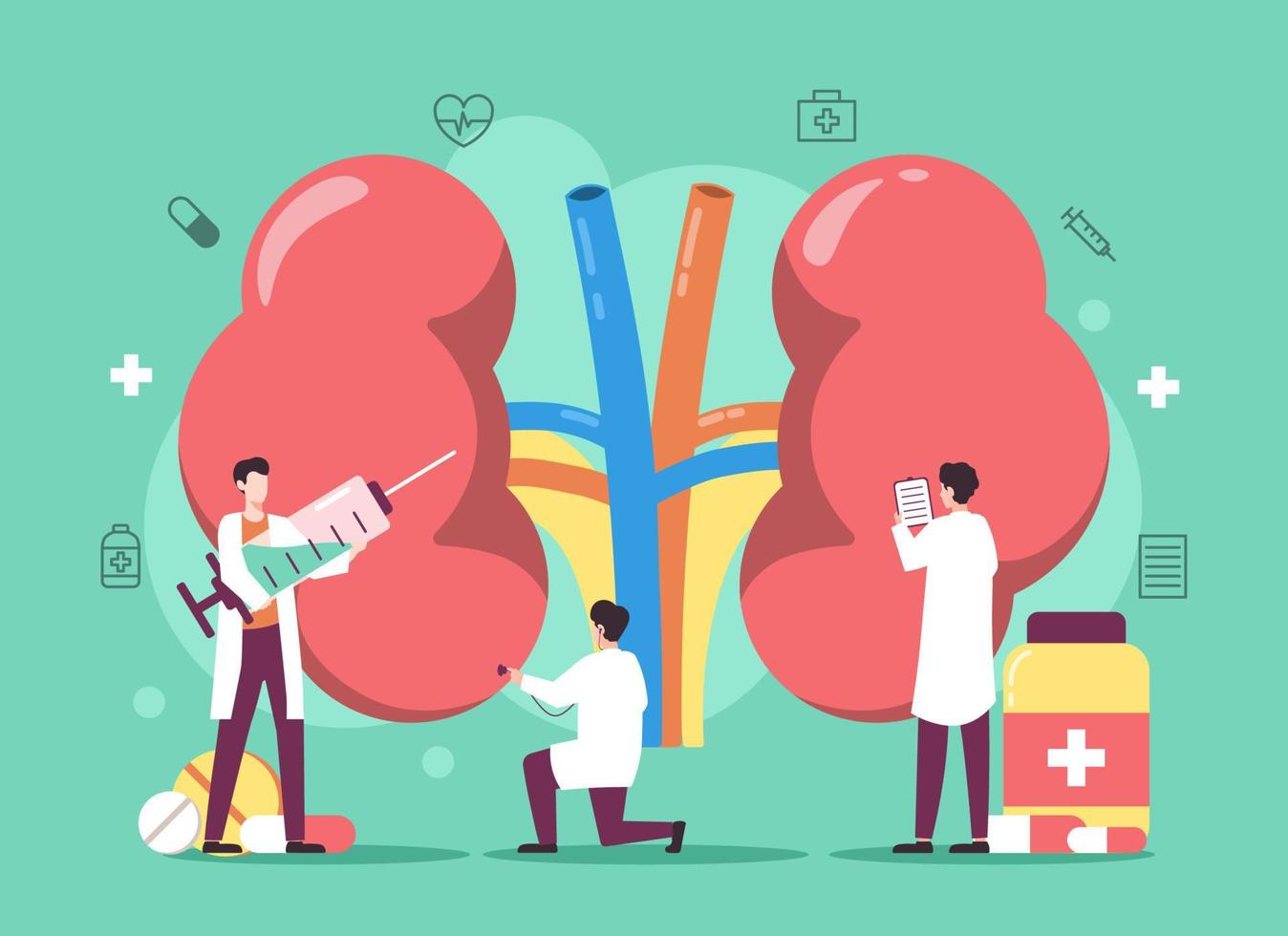 Kidney disease treatment with medicine and people illustration vector