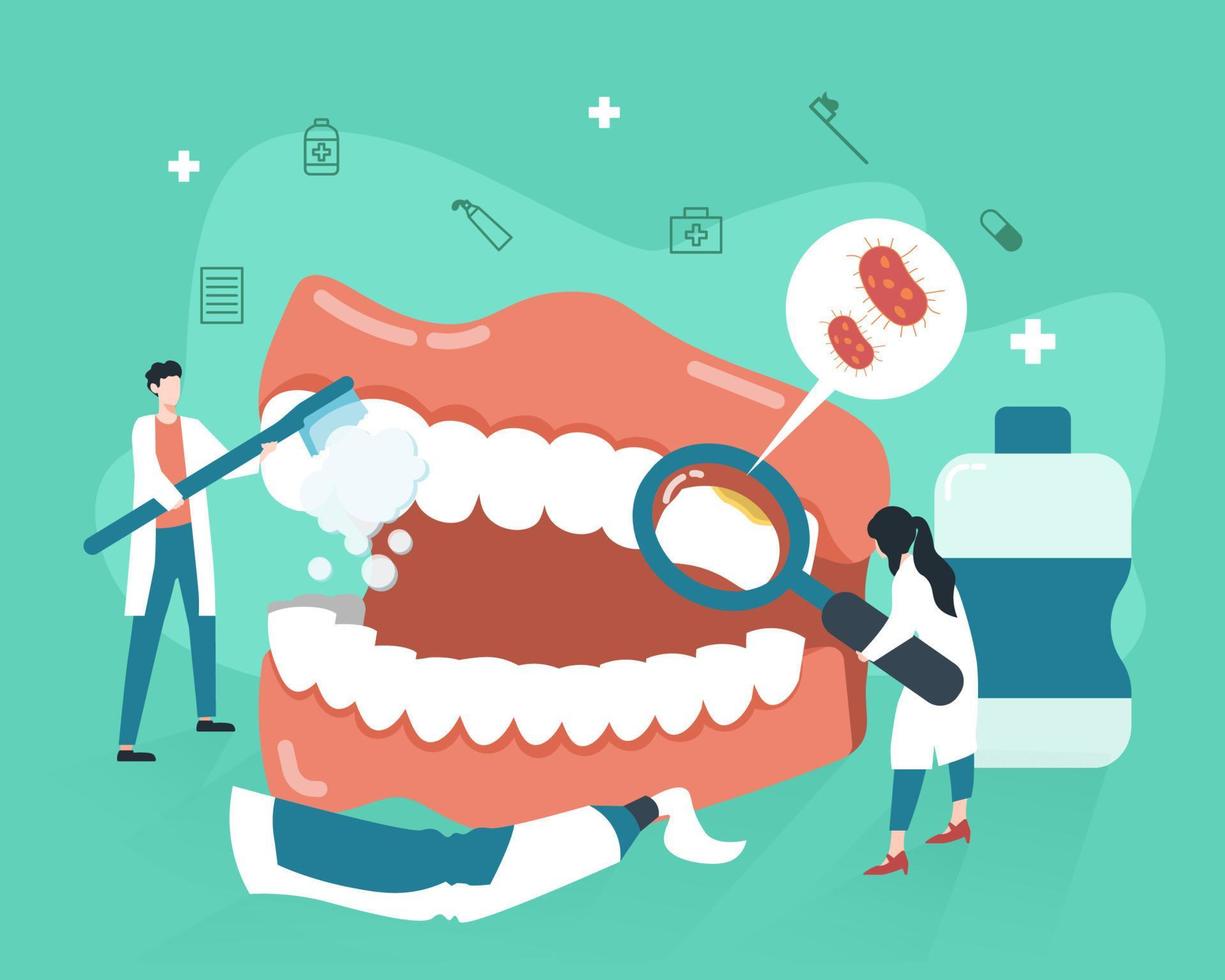 Tooth disease treatment with people illustration vector