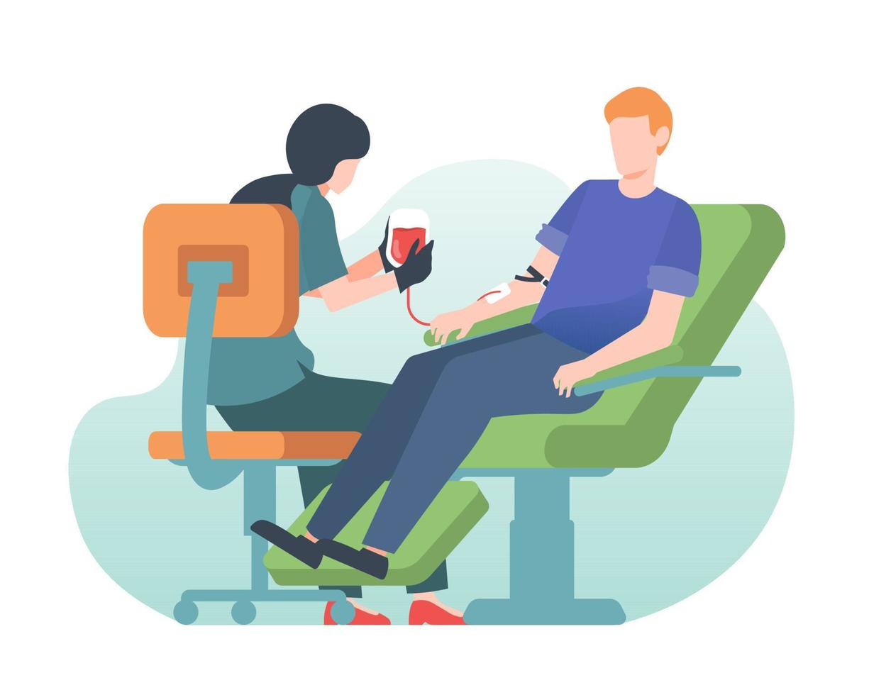 hombre donando su sangre. ilustración de donación de sangre vector