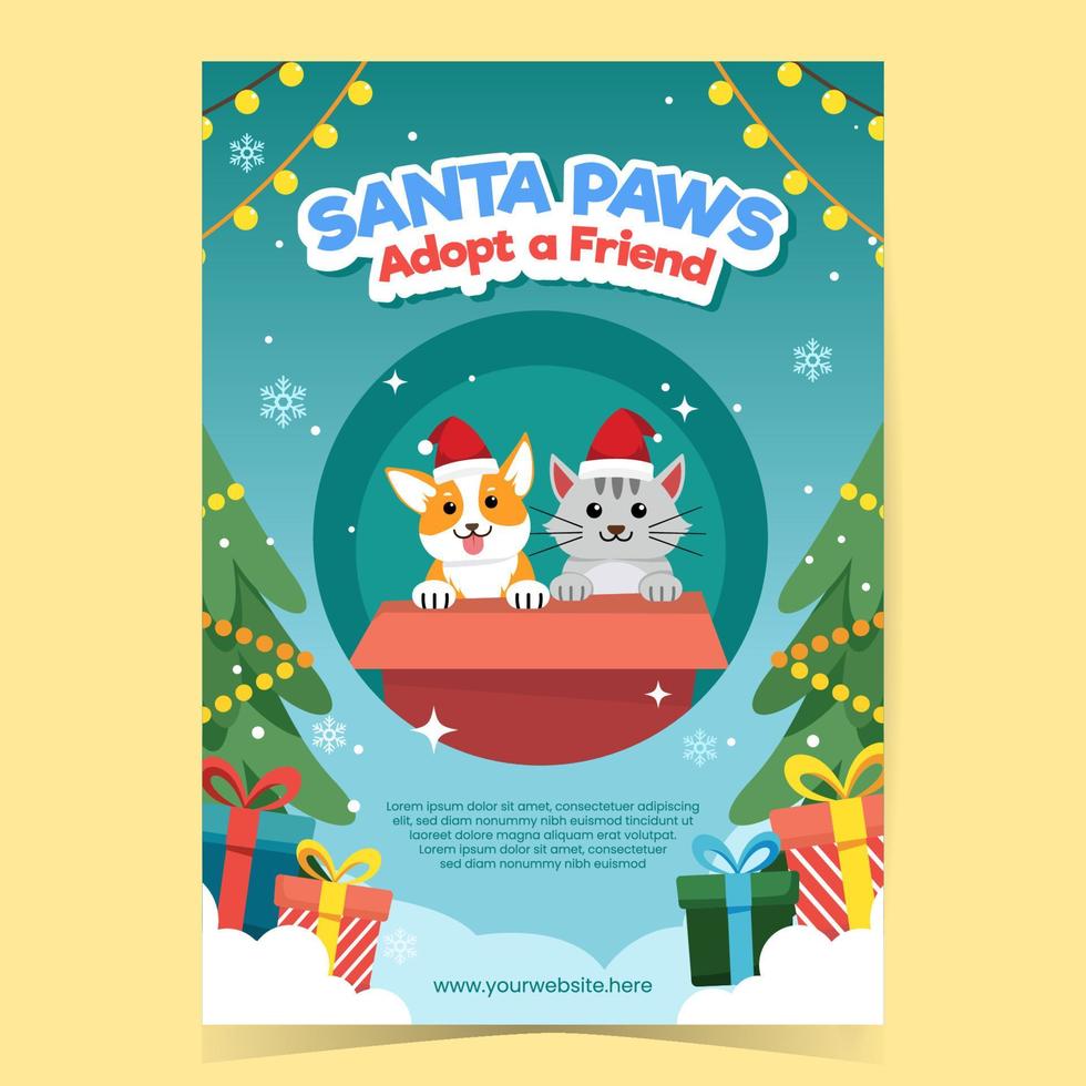 Santa paws poster template vector