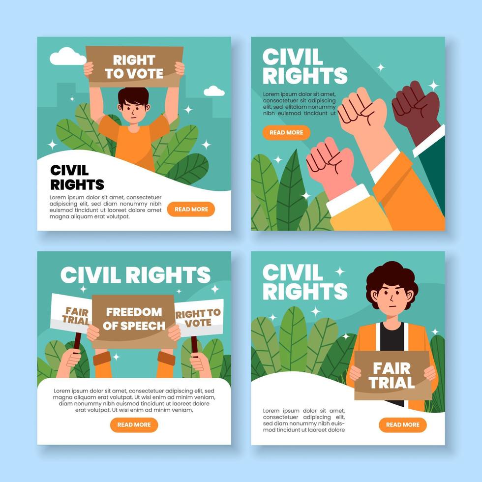 Civil rights social media template with hands holding board, freedom of speech and fair trial concept vector