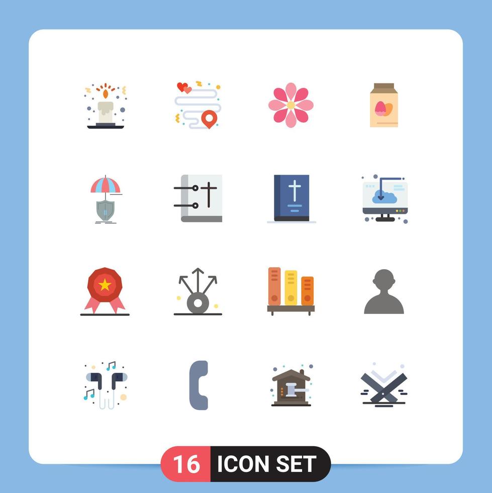 conjunto de pictogramas de 16 colores planos simples de seguro de seguridad botella de vacaciones de pascua paquete editable de elementos de diseño de vectores creativos