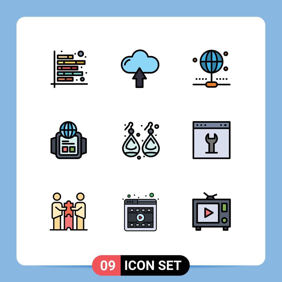 9 Creative Icons Modern Signs and Symbols of jewelry earplugs upload world technology Editable Vector Design Elements