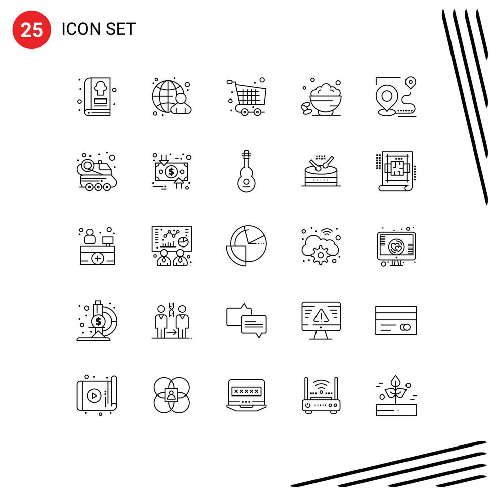 25 Universal Lines Set for Web and Mobile Applications open sweet cart date checkout Editable Vector Design Elements