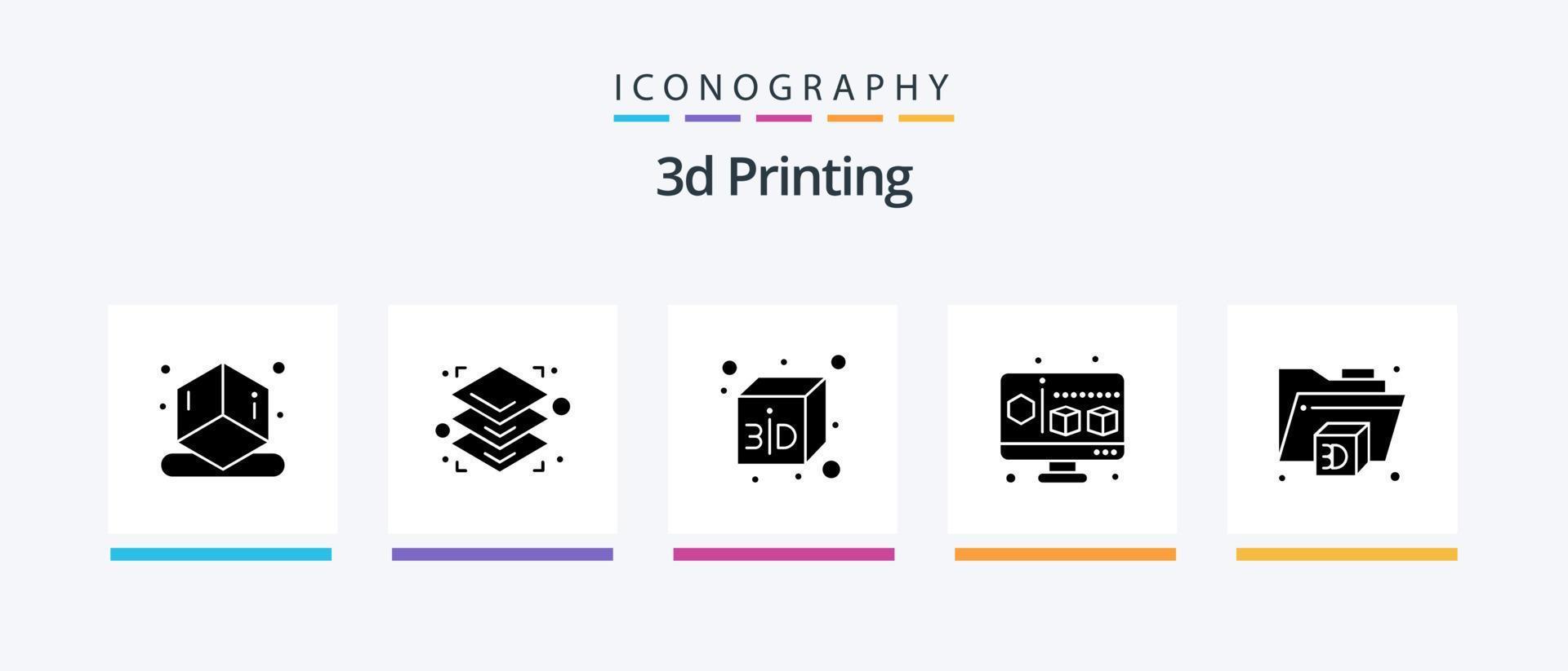 Paquete de iconos de glifo 5 de impresión 3d que incluye carpeta. 3d. 3d. computadora. cubo. diseño de iconos creativos vector