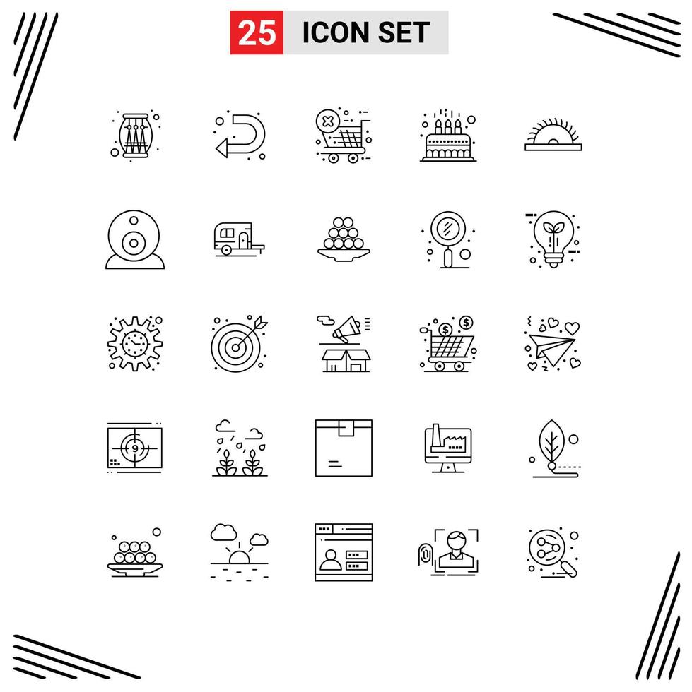 Line Pack of 25 Universal Symbols of saw kid checkout cute cake Editable Vector Design Elements