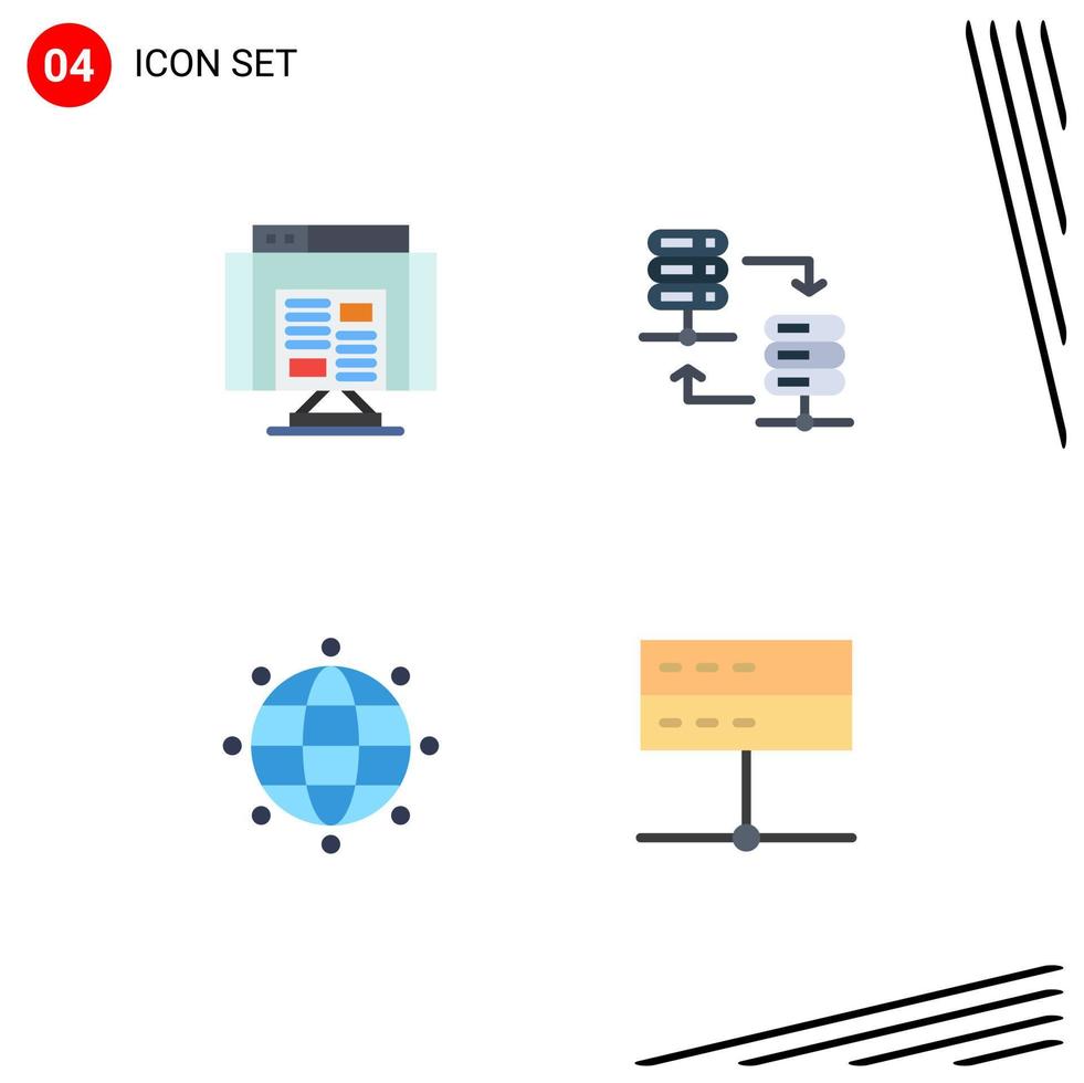 Flat Icon Pack of 4 Universal Symbols of application globe web server rack admin Editable Vector Design Elements