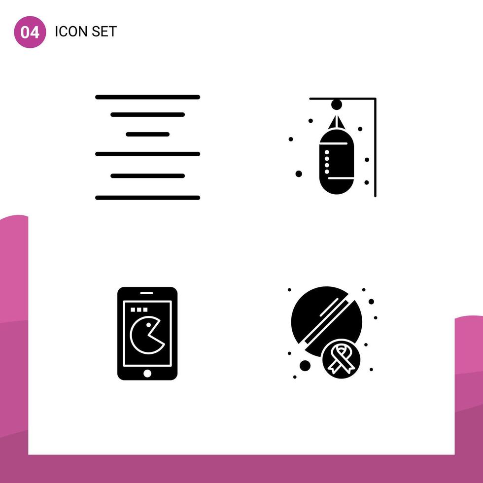 Group of 4 Solid Glyphs Signs and Symbols for align mobile bag sand hardware Editable Vector Design Elements