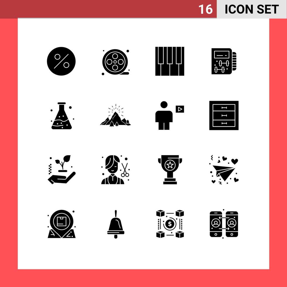 Modern Set of 16 Solid Glyphs Pictograph of nature hill fitness waste pollution Editable Vector Design Elements