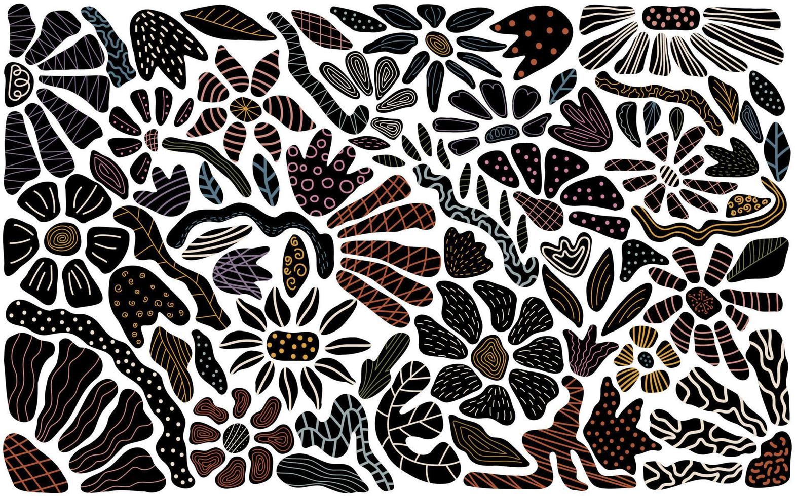 patrón transparente floral negro dibujado a mano retro. Estilo años 60 -70. increíble fondo de flores maravillosas. plantilla para estampados de moda vector