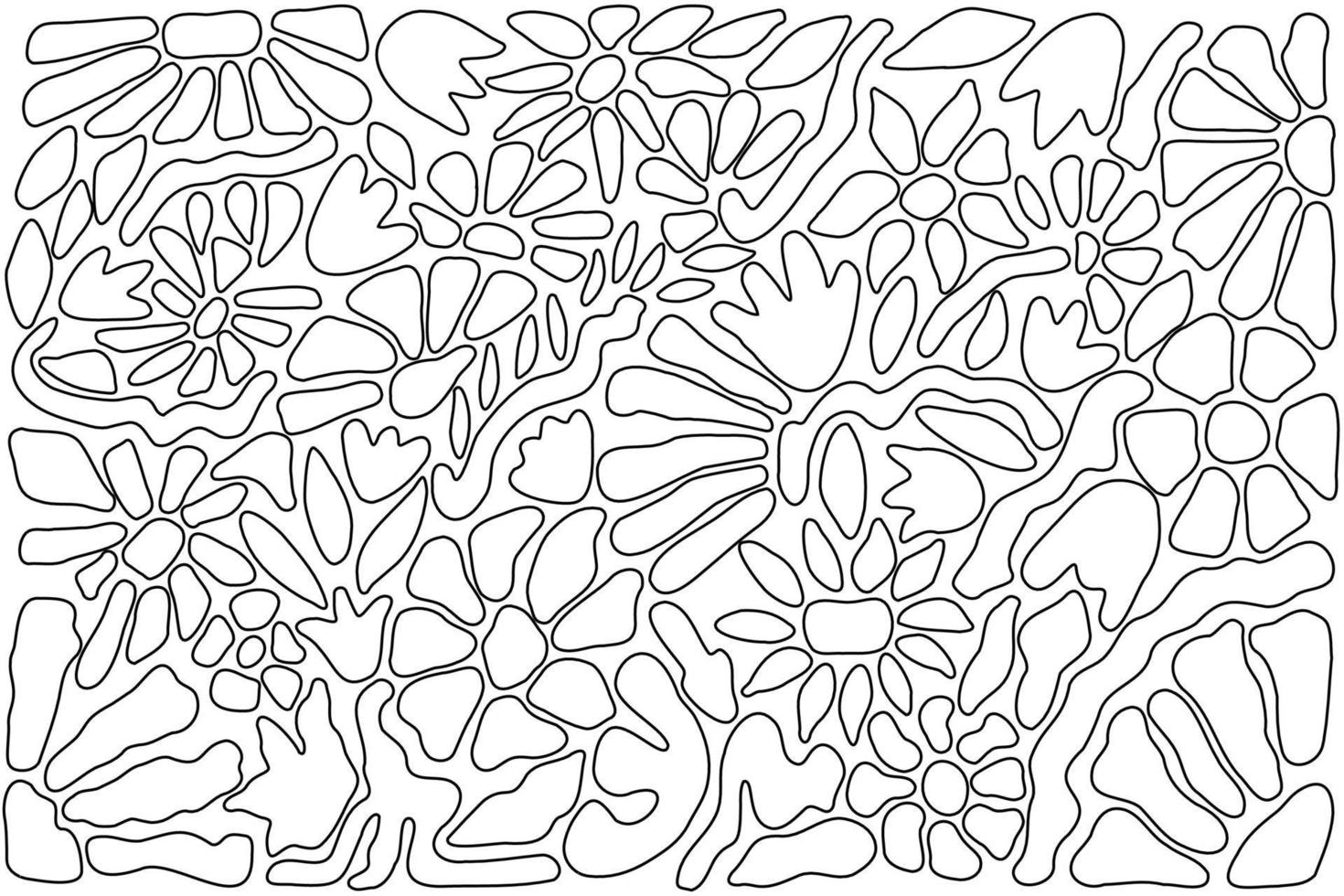 patrón floral retro dibujado a mano. Estilo años 60 70. increíble fondo de flores maravillosas. libro de colorear vector