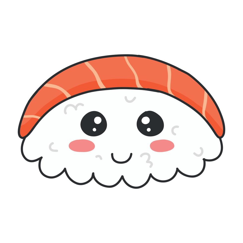 Sushi in kawaii style. Cute Japanese sushi with a smile. Vector illustration. Cartoon style. Logo for a sushi restaurant. Funny Sushi Character.