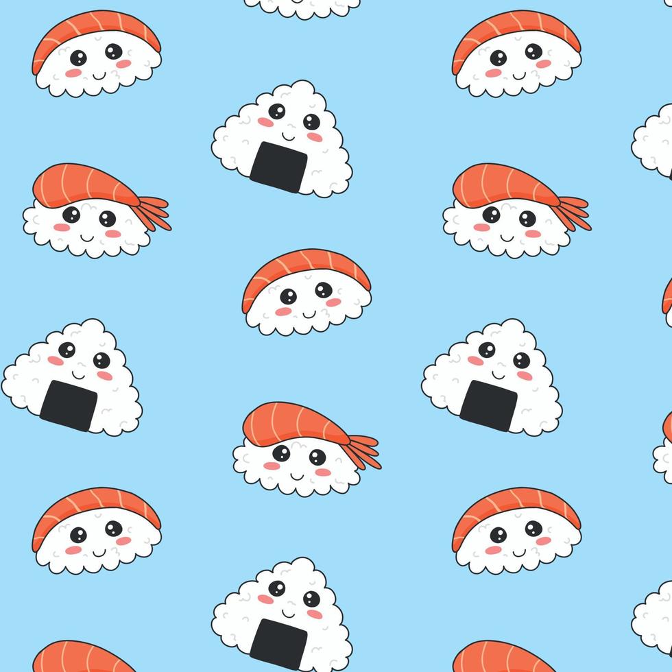 Seamless pattern with sushi in kawaii style. Sushi in kawaii style ...