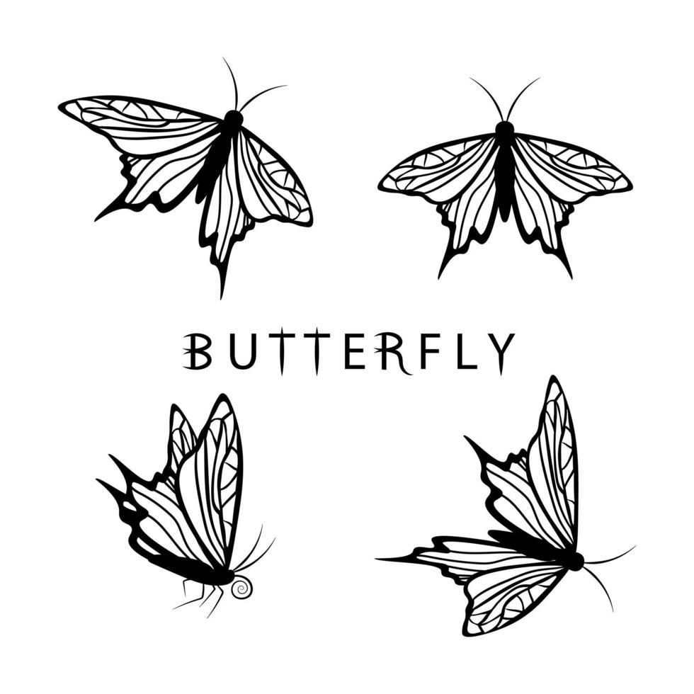 conjunto de tatuajes de mariposa ilustración vectorial aislado sobre fondo blanco vector