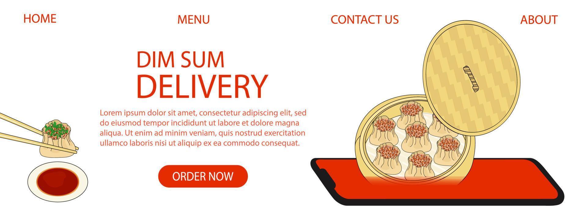 Dim sum delivery landing page template vector illustration