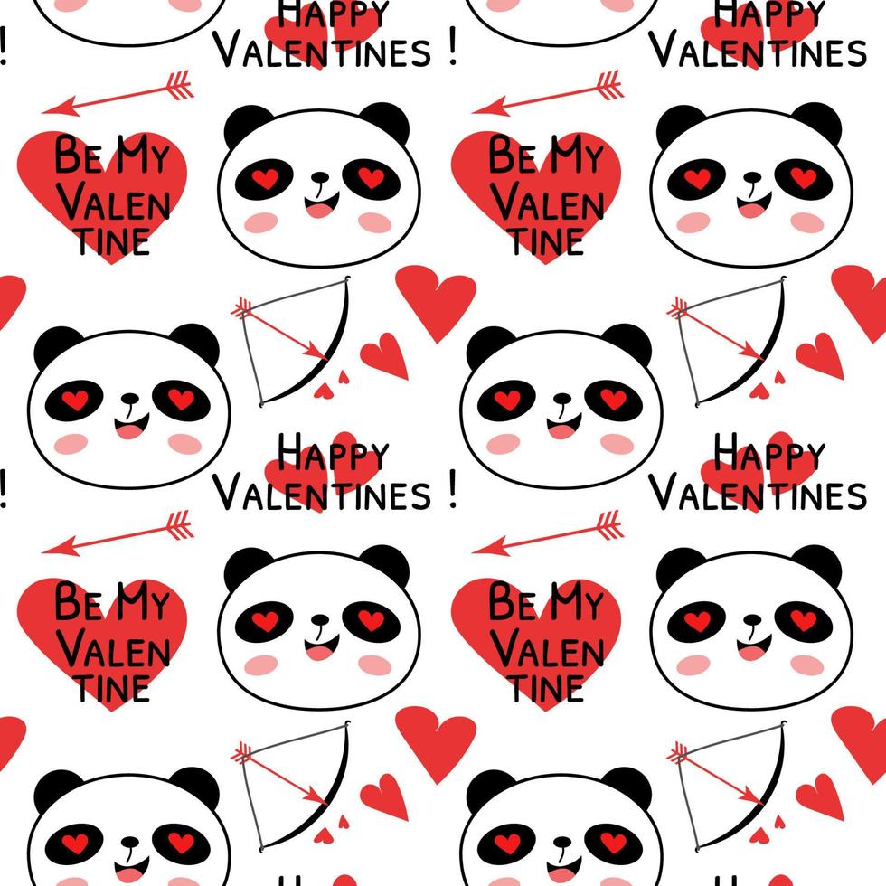 Seamless pattern with Valentines day pandas vector illustration