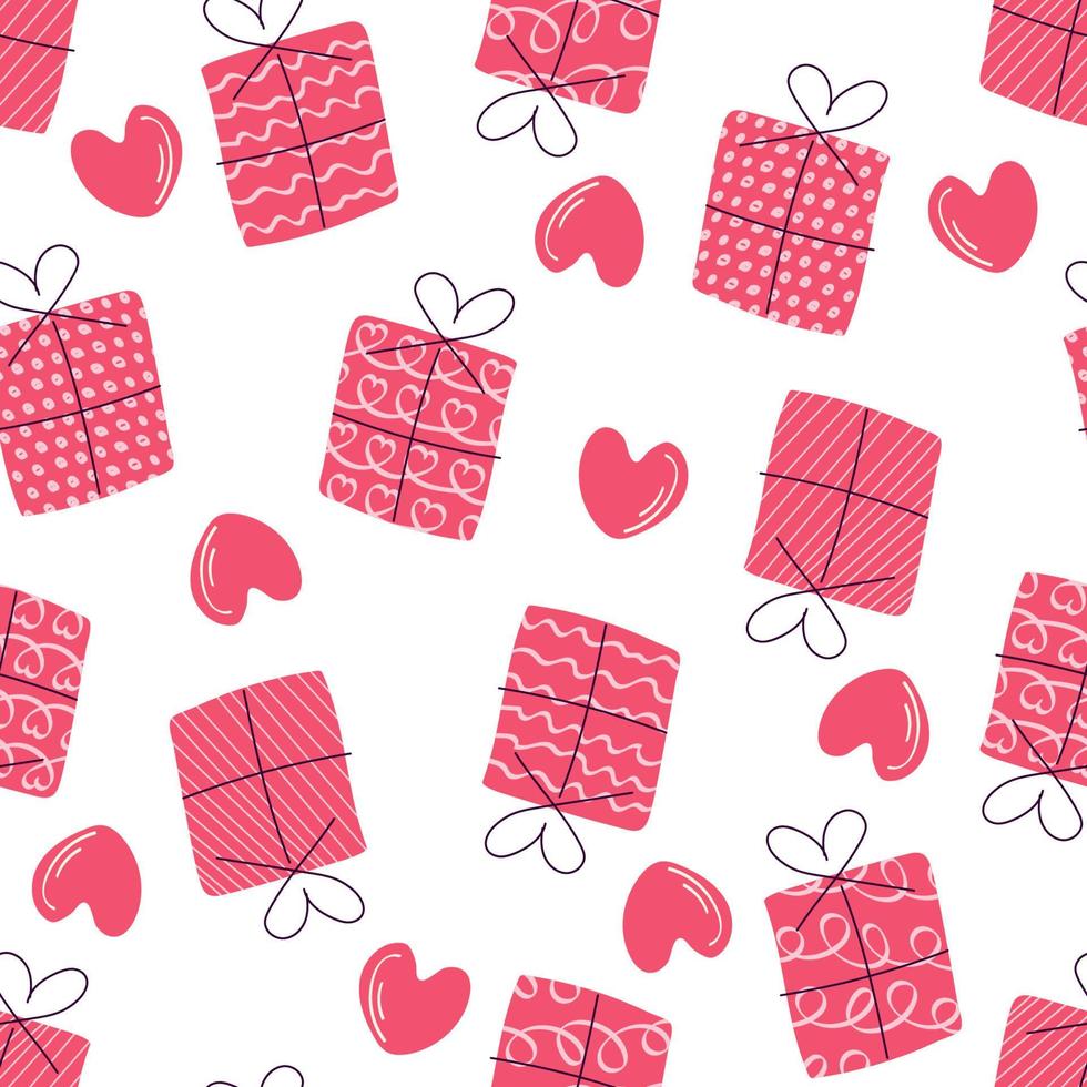 Seamless pattern with doodle gift boxes vector illustration