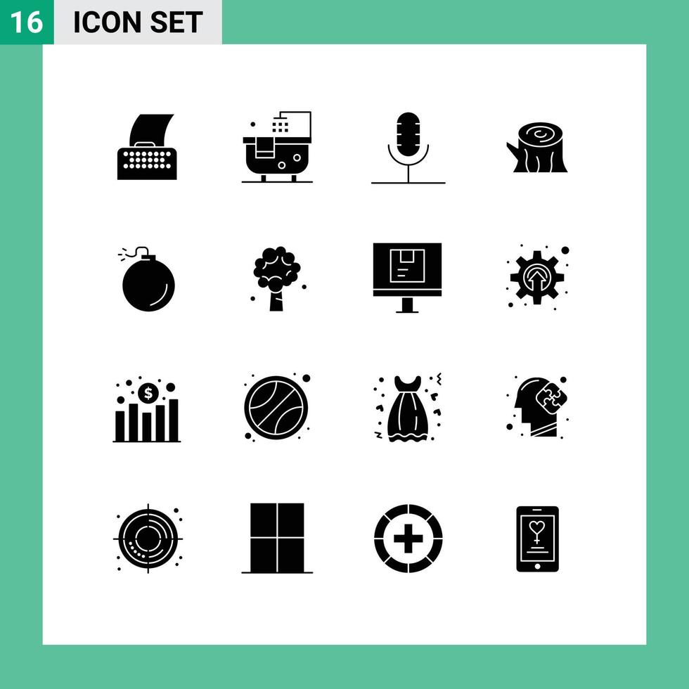 Set of 16 Modern UI Icons Symbols Signs for bomb wooden audio wood record Editable Vector Design Elements