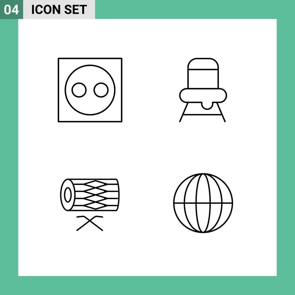 Set of 4 Vector Filledline Flat Colors on Grid for devices instrument equipment chair parade Editable Vector Design Elements