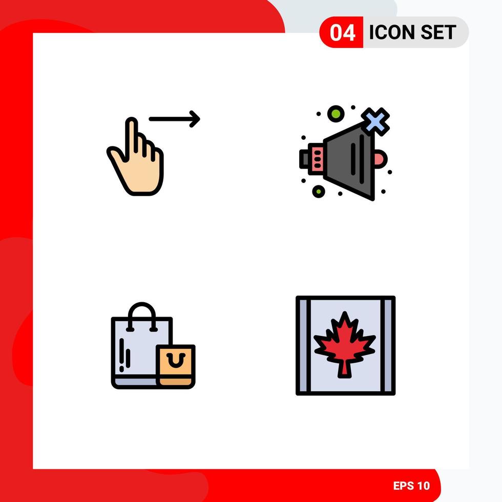 Group of 4 Filledline Flat Colors Signs and Symbols for finger ecommerce slide sound shop Editable Vector Design Elements