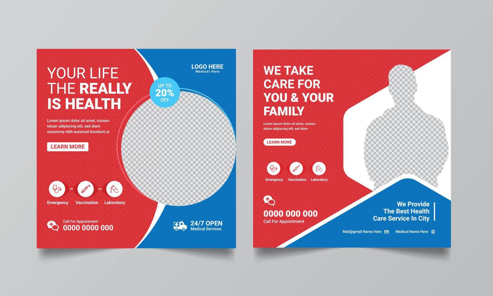 Modern Medical promotion square web banner for social media post template. Elegant Healthcare promo backgrounds. vector