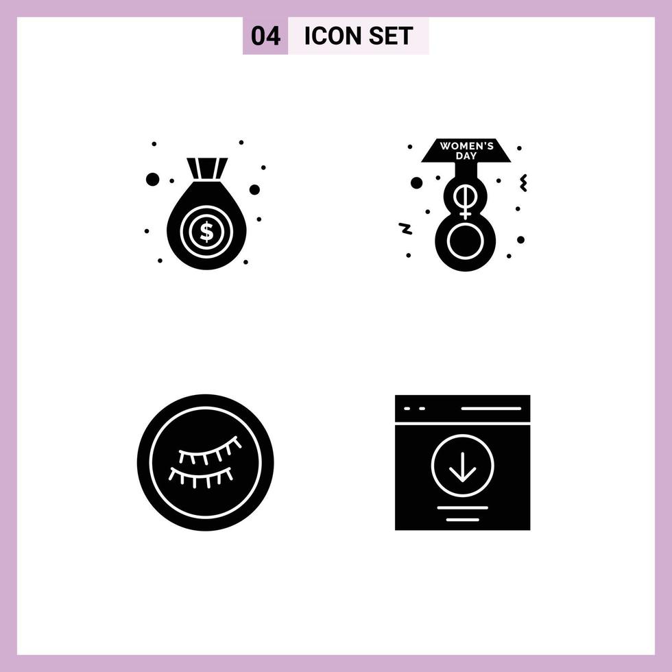 4 Thematic Vector Solid Glyphs and Editable Symbols of bag download eight march eye message Editable Vector Design Elements